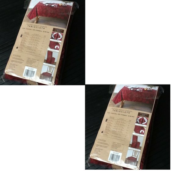 2 new Autumn Medley WINE 60x144 inch Damask Tablecloths (each seats 12 to 14) - Picture 4 of 9